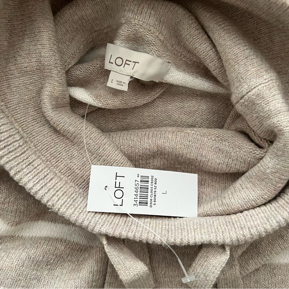 NWT Loft Striped Drawstring Neck Pocket Sweater Stone Heather - Picture 11 of 15